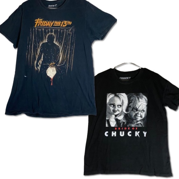 Horror Movie Black T- Shirt Bundle Men Sz L Chucky & Friday The 13th Halloween - Picture 1 of 8